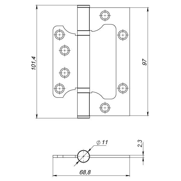 Петля универсальная без врезки IN4000W SN (100/P-2B 100x2,3) мат.никель